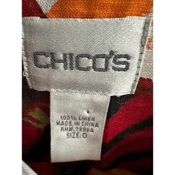 Chico’s size 0(S) orange tropical print 100% linen button front 3/4 sleeve top - Picture 4 of 6
